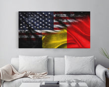 Load image into Gallery viewer, American and Belgium Flag Mashup, Belgium Flag, Framed Canvas Print, Framed American Flag Art, Patriotic Immigrant Art