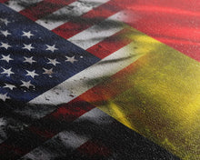 Load image into Gallery viewer, American and Belgium Flag Mashup, Belgium Flag, Framed Canvas Print, Framed American Flag Art, Patriotic Immigrant Art