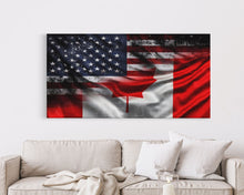 Load image into Gallery viewer, American and Canadian Flag Mashup, Canada Flag, Framed Canvas Print, American Flag Art Patriotic Immigrant Art Heritage Dual Citizenship Art