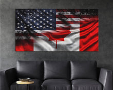 Load image into Gallery viewer, American and Canadian Flag Mashup, Canada Flag, Framed Canvas Print, American Flag Art Patriotic Immigrant Art Heritage Dual Citizenship Art