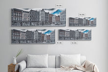 Cargar imagen en el visor de la galería, City Buildings Canvas Print, Large Urban Art Print, City Art, Row Of Buildings, Streetscape, Skyline, Panoramic, Wall Art, Canvas Print