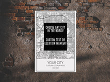 Load image into Gallery viewer, Choose Any City - Custom Map Art - Office Decor Travel Gift Custom Map City Canvas Print Home Town Streets Map Art Wall Poster Gift