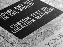 Load image into Gallery viewer, Choose Any City - Custom Map Art - Office Decor Travel Gift Custom Map City Canvas Print Home Town Streets Map Art Wall Poster Gift