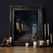 Carregar imagem no visualizador da galeria, Ghost in an Abandoned Arcade, Nostalgia Canvas, Art Canvas Print, Dark Academia, Gothic Retro, Game Room Art, Halloween Decoration