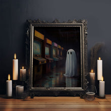 Carregar imagem no visualizador da galeria, Ghost in an Abandoned Arcade, Nostalgia Canvas, Art Canvas Print, Dark Academia, Gothic Retro, Game Room Art, Halloween Decoration