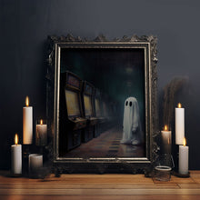 Carregar imagem no visualizador da galeria, Ghost in an Abandoned Arcade, Nostalgia Canvas, Art Canvas Print, Dark Academia, Gothic Retro, Game Room Art, Halloween Decoration