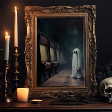 Carregar imagem no visualizador da galeria, Ghost in an Abandoned Arcade, Nostalgia Canvas, Art Canvas Print, Dark Academia, Gothic Retro, Game Room Art, Halloween Decoration