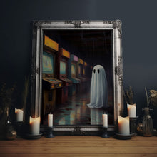 Carregar imagem no visualizador da galeria, Ghost in an Abandoned Arcade, Nostalgia Canvas, Art Canvas Print, Dark Academia, Gothic Retro, Game Room Art, Halloween Decoration