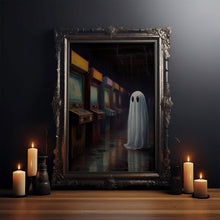 Carregar imagem no visualizador da galeria, Ghost in an Abandoned Arcade, Nostalgia Canvas, Art Canvas Print, Dark Academia, Gothic Retro, Game Room Art, Halloween Decoration