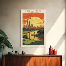 Load image into Gallery viewer, Gateway Arch National Park Missouri Travel Art, National Park Print, Minimalist Travel Art, Midcentury Modern Style Landscape Painting
