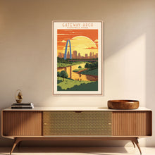 Load image into Gallery viewer, Gateway Arch National Park Missouri Travel Art, National Park Print, Minimalist Travel Art, Midcentury Modern Style Landscape Painting