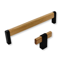 Load image into Gallery viewer, Black and Oak Wood "Crossing" Cabinet Knob and Drawer Handles