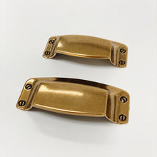 Load image into Gallery viewer, Drawer Cup Pull "Tuscany" in Antique Brass - Brass Cabinet Hardware