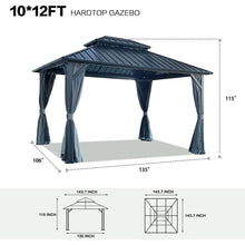 Load image into Gallery viewer, 10x12ft Gazebo Double Roof Canopy with Netting and Curtains, Outdoor Gazebo 2-Tier Hardtop Galvanized Iron Aluminum Frame Garden Tent for Patio, Backyard, Deck and Lawns