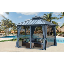Load image into Gallery viewer, 10x12ft Gazebo Double Roof Canopy with Netting and Curtains, Outdoor Gazebo 2-Tier Hardtop Galvanized Iron Aluminum Frame Garden Tent for Patio, Backyard, Deck and Lawns