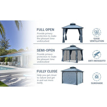 Load image into Gallery viewer, 10x12ft Gazebo Double Roof Canopy with Netting and Curtains, Outdoor Gazebo 2-Tier Hardtop Galvanized Iron Aluminum Frame Garden Tent for Patio, Backyard, Deck and Lawns
