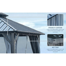 Load image into Gallery viewer, 10x12ft Gazebo Double Roof Canopy with Netting and Curtains, Outdoor Gazebo 2-Tier Hardtop Galvanized Iron Aluminum Frame Garden Tent for Patio, Backyard, Deck and Lawns