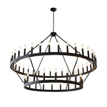 Carregar imagem no visualizador da galeria, Yikrfiae Black Wagon Wheel Chandelier 2 Tier 54-Lights 60 Inch Extra Large Farmhouse Pendant Light Fixture, Round Rustic Hanging Lighting for Dining Room Kitchen Island Foyer Entryway