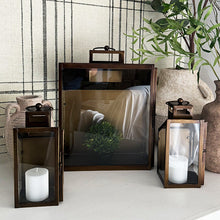 Carregar imagem no visualizador da galeria, Rustic Bronze Tempered Glass Lanterns, Set of Three