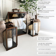 Carregar imagem no visualizador da galeria, Rustic Bronze Tempered Glass Lanterns, Set of Three