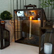 Carregar imagem no visualizador da galeria, Rustic Bronze Tempered Glass Lanterns, Set of Three