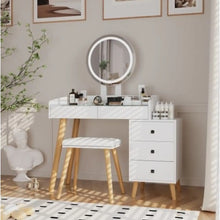 Carregar imagem no visualizador da galeria, LED Light on Mirror Dressing Table with 5 Drawers & Glass Top