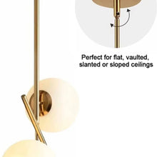 Carregar imagem no visualizador da galeria, BOKT Mid Century Modern Kitchen Pendant Light 2-Lights Chandeliers Lighting Fixture, Golden with White Frosted Glass Globe Lampshade