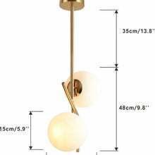 Carregar imagem no visualizador da galeria, BOKT Mid Century Modern Kitchen Pendant Light 2-Lights Chandeliers Lighting Fixture, Golden with White Frosted Glass Globe Lampshade
