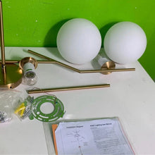 Carregar imagem no visualizador da galeria, BOKT Mid Century Modern Kitchen Pendant Light 2-Lights Chandeliers Lighting Fixture, Golden with White Frosted Glass Globe Lampshade
