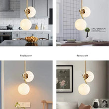 Carregar imagem no visualizador da galeria, BOKT Mid Century Modern Kitchen Pendant Light 2-Lights Chandeliers Lighting Fixture, Golden with White Frosted Glass Globe Lampshade