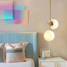 Carregar imagem no visualizador da galeria, BOKT Mid Century Modern Kitchen Pendant Light 2-Lights Chandeliers Lighting Fixture, Golden with White Frosted Glass Globe Lampshade