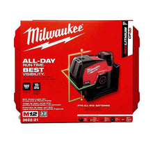 Carregar imagem no visualizador da galeria, Milwaukee 3622-21 M12 Green Cross Line & Plumb Points Laser Kit
