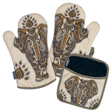 Load image into Gallery viewer, Elephant Boho Oven Mitts And Potholder Set