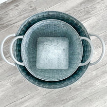 Load image into Gallery viewer, Whitewashed Woven Metal Baskets, Set of 2