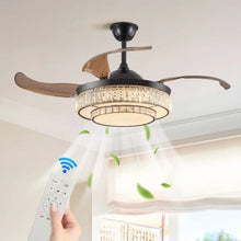 Carregar imagem no visualizador da galeria, Modern Indoor Ceiling Fan with Retractable LED Light, Remote, and 4 Blades