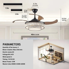 Carregar imagem no visualizador da galeria, Modern Indoor Ceiling Fan with Retractable LED Light, Remote, and 4 Blades