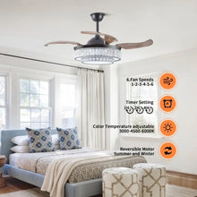 Carregar imagem no visualizador da galeria, Modern Indoor Ceiling Fan with Retractable LED Light, Remote, and 4 Blades