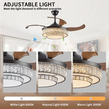 Carregar imagem no visualizador da galeria, Modern Indoor Ceiling Fan with Retractable LED Light, Remote, and 4 Blades