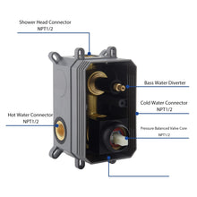 Cargar imagen en el visor de la galería, Matte Black Wall Mounted Rainfall Shower Faucet Dual Function with Pressure Balance Rough-In Valve