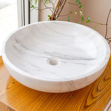 Carregar imagem no visualizador da galeria, Calacatta White Marble Vessel Above Vanity Bathroom Sink Polished (D)19" (H)6"