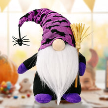 Carregar imagem no visualizador da galeria, Halloween Gnome Set with Bat and Spider Accents, Orange and Purple Individual Gnomes Holding Broom