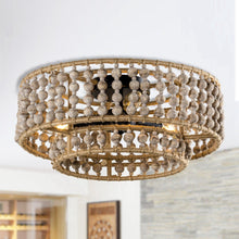 Carregar imagem no visualizador da galeria, Farmhouse 3-Light Wood Beaded Flush Mount Ceiling Lights