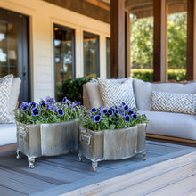 Carregar imagem no visualizador da galeria, Aged Metal Footed Planters, Set of Two