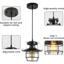 Carregar imagem no visualizador da galeria, Rustic Black Pendant Light for Island with Adjustable Cage Design