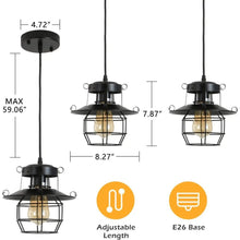 Carregar imagem no visualizador da galeria, Rustic Black Pendant Light for Island with Adjustable Cage Design