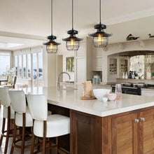 Carregar imagem no visualizador da galeria, Rustic Black Pendant Light for Island with Adjustable Cage Design