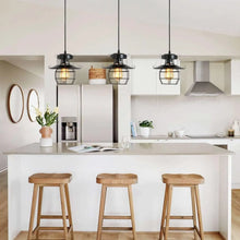 Carregar imagem no visualizador da galeria, Rustic Black Pendant Light for Island with Adjustable Cage Design