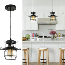 Carregar imagem no visualizador da galeria, Rustic Black Pendant Light for Island with Adjustable Cage Design