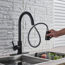 Cargar imagen en el visor de la galería, Matte Black Or Brushed Gold Pull Out Spray Kitchen Sink Faucet Commercial Swivel Tap W/Plate