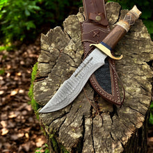 Carregar imagem no visualizador da galeria, Custom Handmade Bowie Knife - 14" Damascus Steel Blade, Rosewood & Bone Handle